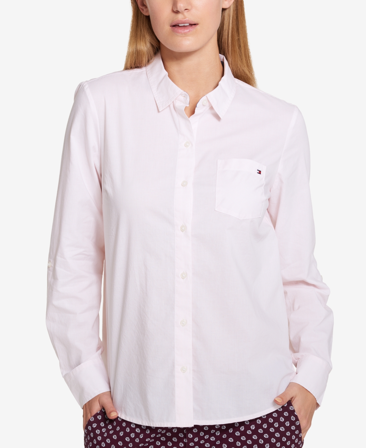 Women's Cotton Pinstripe Button-Down Shirt - Ballerina Combo