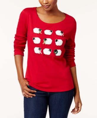 Karen Scott - Petite Cotton Holiday Sheep Graphic Top
