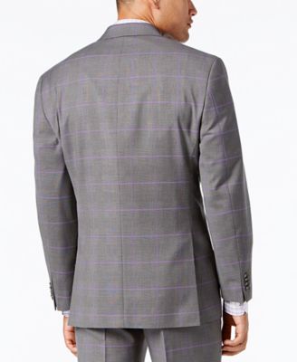 Sean John Men's Classic-Fit Stretch Gray/Purple Windowpane Plaid