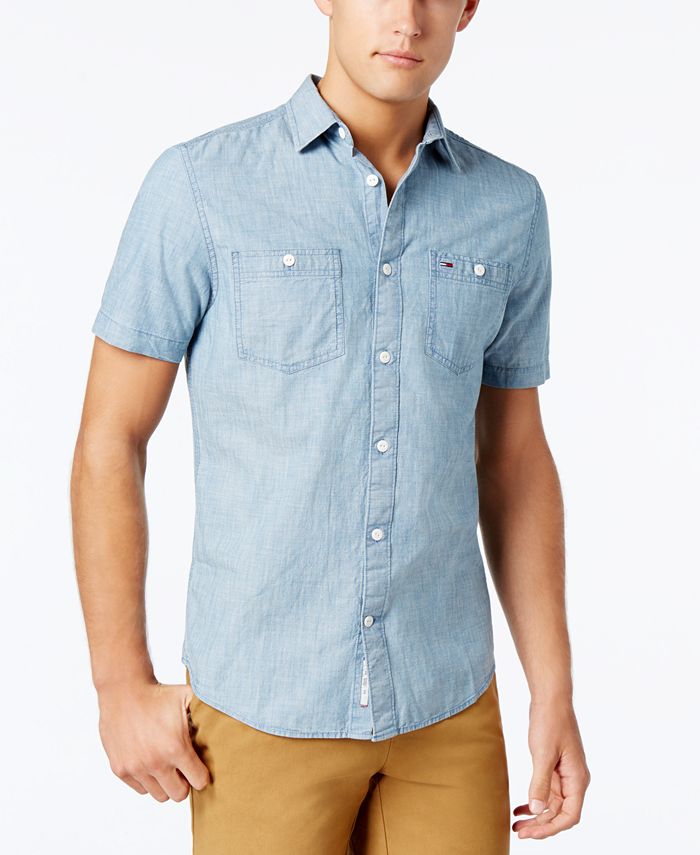 Tommy Hilfiger Men's Classic-Fit Light Chambray Shirt & Reviews ...