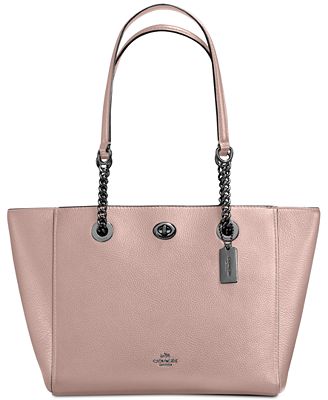 coach pebble leather turnlock chain tote