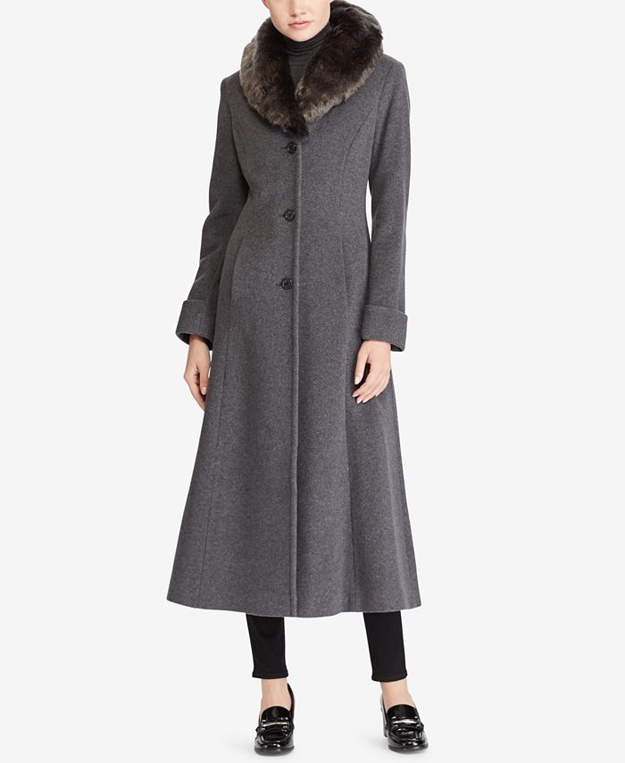 Lauren Ralph Lauren Wool-Cashmere Blend Maxi Coat with Faux Fur Collar ...