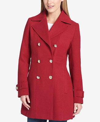 Tommy Hilfiger Double-Breasted Skirted Peacoat - Macy's