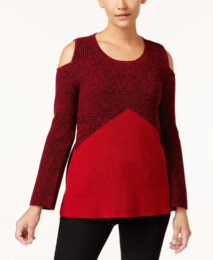 Style & Co Colorblocked Cold-Shoulder Sweater, Created for Macy's - Macy's