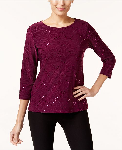 JM Collection Petite Embellished Jacquard Top, Created for Macy's ...