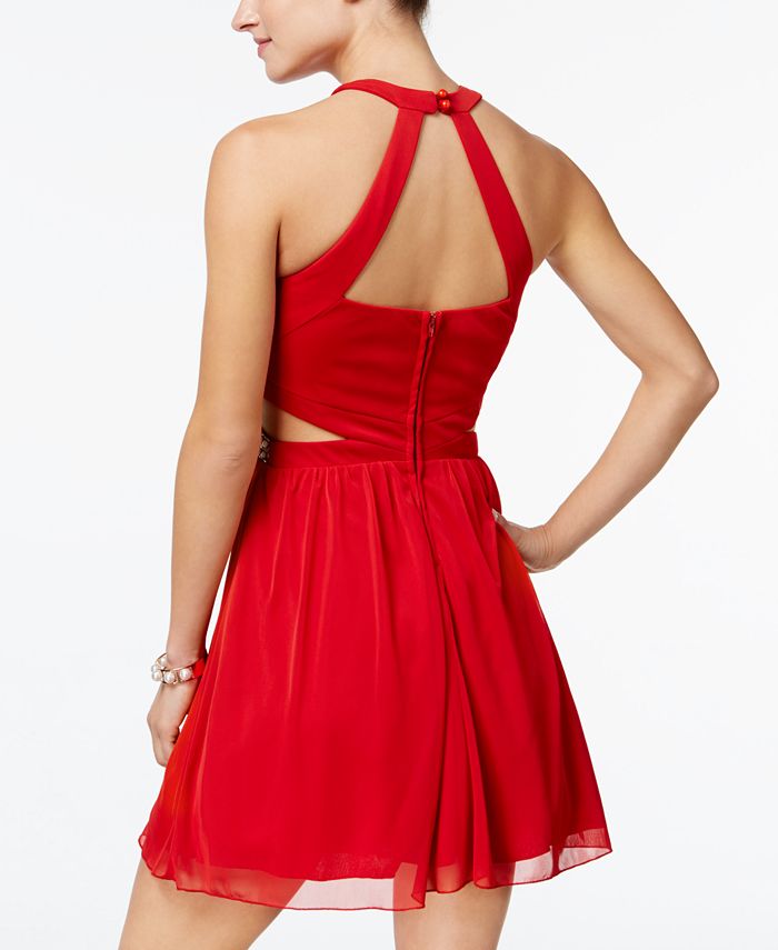 Juniors Open Back Dress Speechless Juniors' Embellished Open-Back Dress -  Lace Bodice, Chiffon Skirt, Fit & Flare, Jewel Detail, Machine Washable Speechless  Juniors' Embellished Open-back Dress With Sleeves