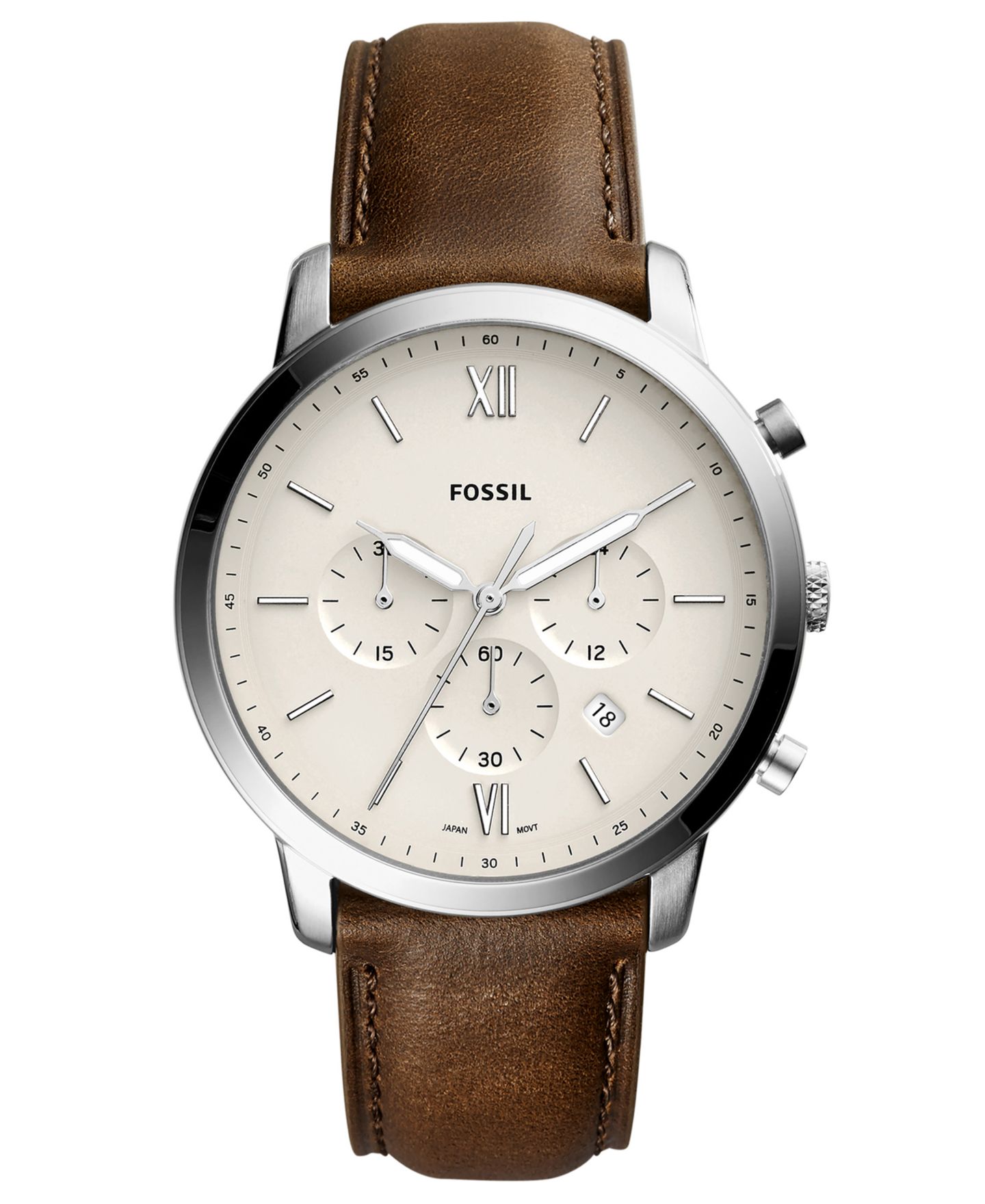 Мужские часы Fossil Neutra Chronograph Brown Leather Strap Watch 44mm — фото 1