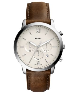 Fossil Men's Neutra Chronograph Brown Leather Strap Watch 44mm - Macy's