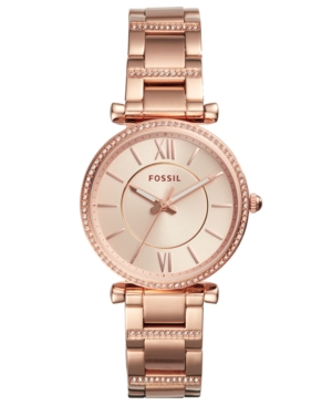 image of Fossil Women-s Carlie Rose Gold-Tone Stainless Steel Bracelet Watch 35mm