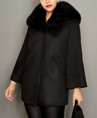 The Fur Vault - Plus Size Fox-Collar Cashmere Coat