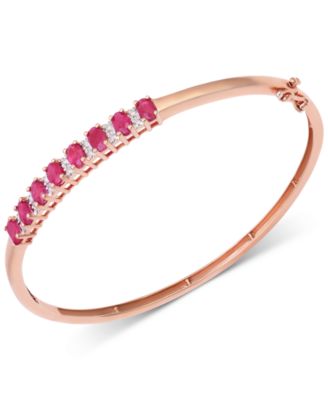 Macy's - Emerald (3-1/8 ct. t.w.) & Diamond (1/8 ct. t.w.) Bangle Bracelet in 14k Gold over Sterling Silver. (Also Available in Ruby/14K Rose Gold over Sterling Silver, orSapphire/Tanzanite in Sterling Silver)