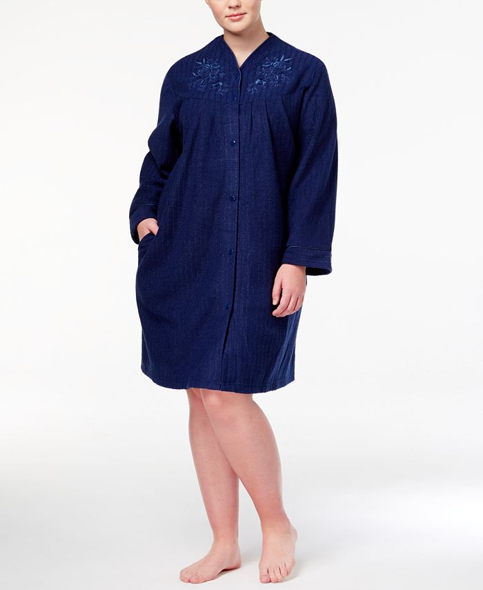 Miss Elaine Plus Size Short Embroidered Snap-Front Robe - Macy's