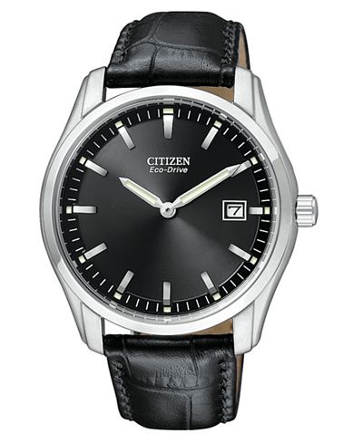 Citizen Men's Eco-Drive Black Croc Embossed Leather Strap Watch 40mm AU1040-08E