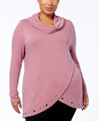 Belldini - Plus Size Cowl-Neck Grommet-Trim Top