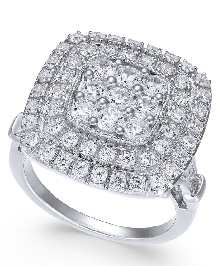 Macy's Diamond Square Cluster Ring (2 ct. t.w.) in 14k White Gold ...