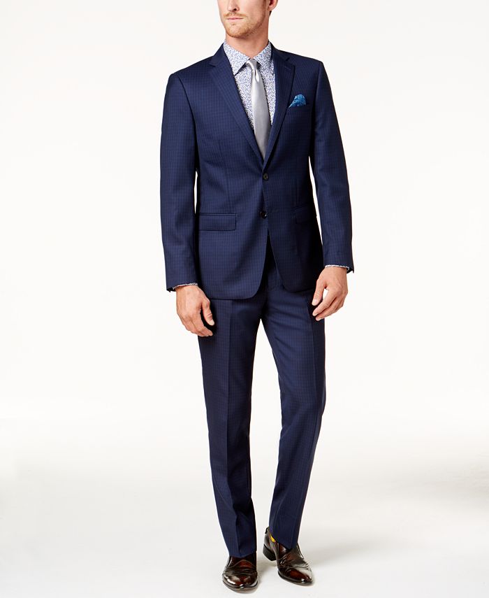 Tallia Men's Slim-Fit Navy Tonal Grid Suit & Reviews - Suits & Tuxedos ...