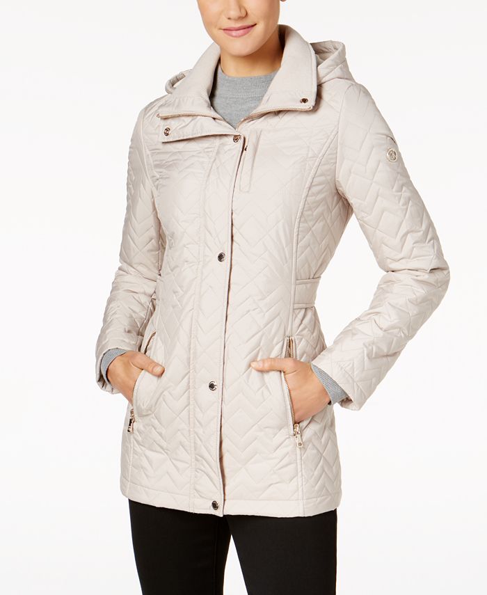 Calvin Klein Water Resistant Hooded Chevron Quilted Coat & Reviews ...
