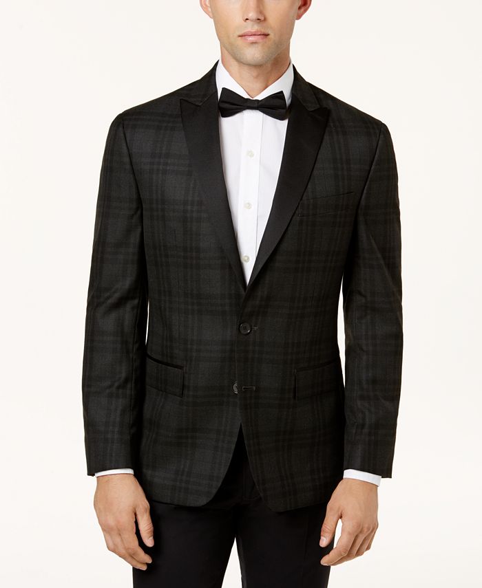 Ryan Seacrest Distinction Men's Slim-Fit Gray Tartan Dinner Jacket ...