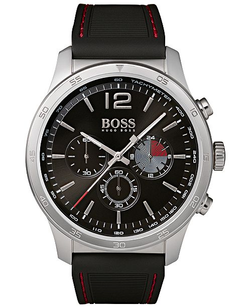 Boss Hugo Boss Men S Chronograph Professional Black Rubber Strap Watch 42mm Reviews All Fine Jewelry Jewelry Watches Macy S
