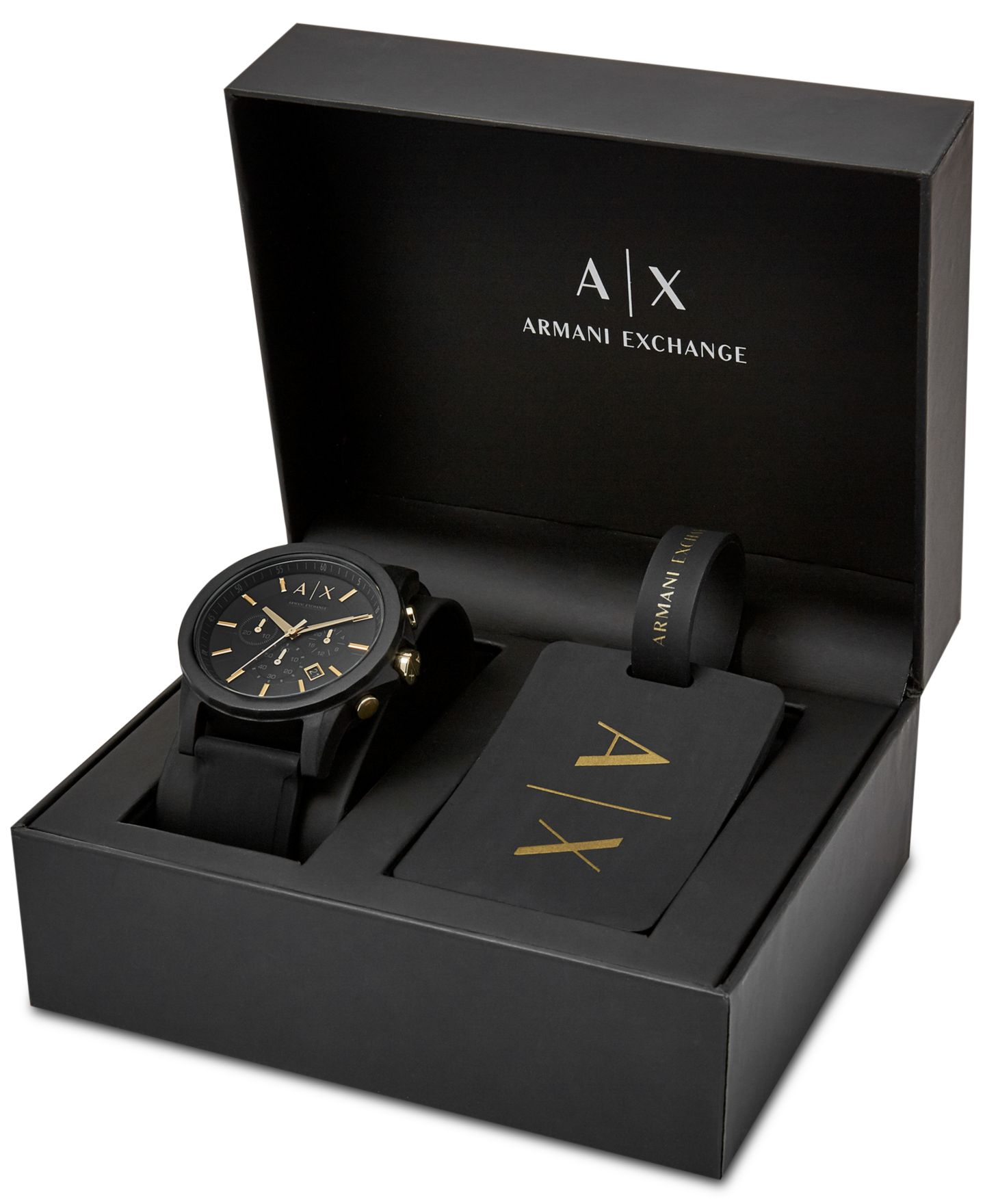 Мужские часы A|X Armani Exchange Chronograph Black Silicone Strap Watch 45mm Gift Set — фото 3
