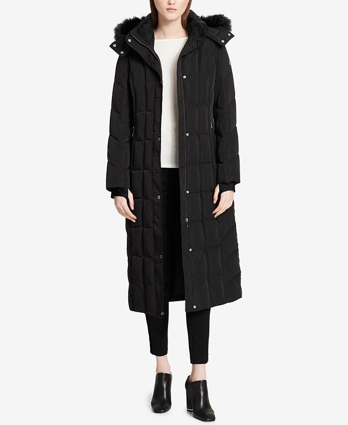Calvin Klein Faux Fur Trimmed Hooded Maxi Puffer Coat Macy s