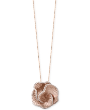 image of Pave Rose by Effy Diamond Flower Pendant Necklace (7/8 ct. t.w.) in 14k Rose Gold