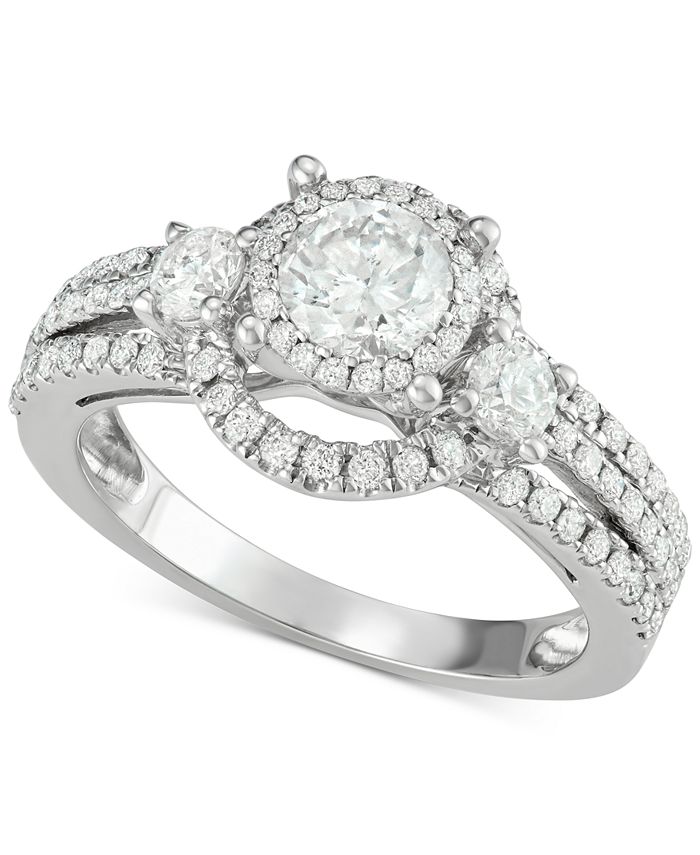 Macy's Diamond Ornate Engagement Ring (1-3/8 ct. t.w.) in 14k White ...