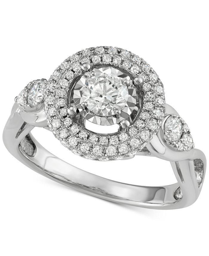 Macy's Diamond Halo Ring (1-1/7 ct. t.w.) in 14k White Gold - Macy's