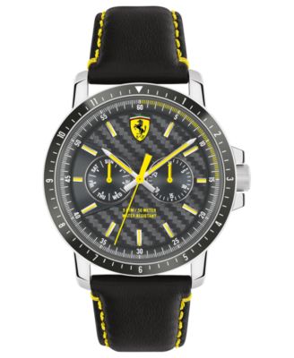Ferrari - Men's Turbo Black Leather Strap Watch 42mm