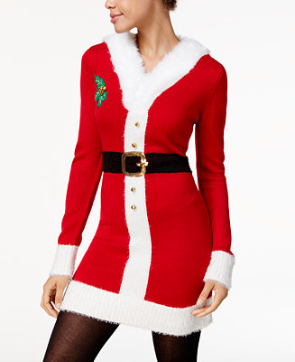 Hooked Up by IOT Juniors&#39; Mrs. Claus Holiday Sweater Dress & Santa Hat - Juniors Sweaters - Macy&#39;s