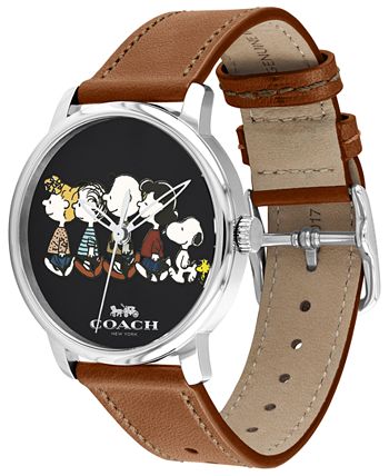 COACH Unisex Peanuts Grand Saddle Leather Strap Watch 40mm Macy s