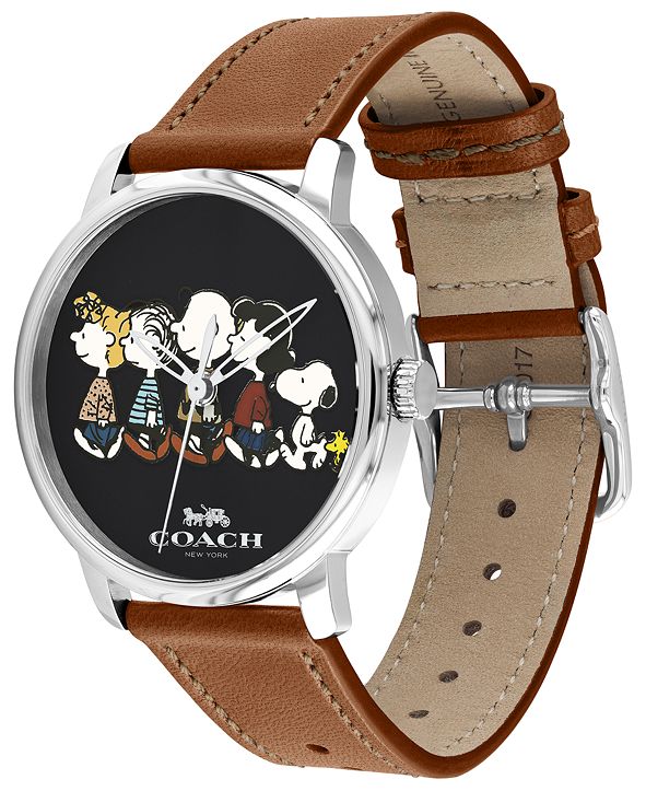 COACH Unisex Peanuts Grand Saddle Leather Strap Watch 40mm & Reviews