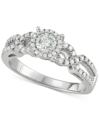Macy's - Diamond Halo Overlap Engagement Ring (3/4 ct. t.w.) in 14k White Gold