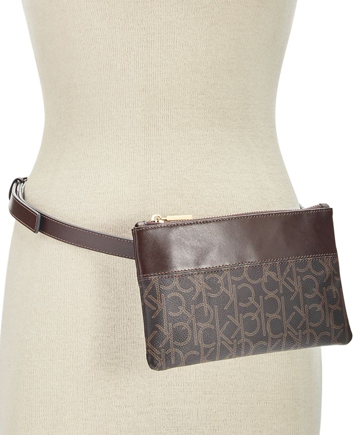 Calvin Klein Leather-Trim Signature Belt Bag - Macy's