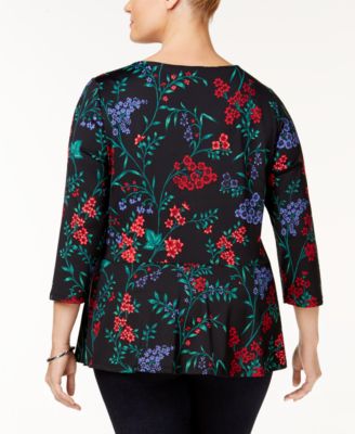 Charter Club Plus Size Printed Peplum Top, Created for Macy's