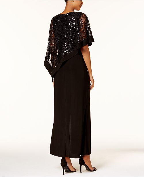 R & M Richards Sequined Lace Cape Gown - Dresses - Women - Macy's