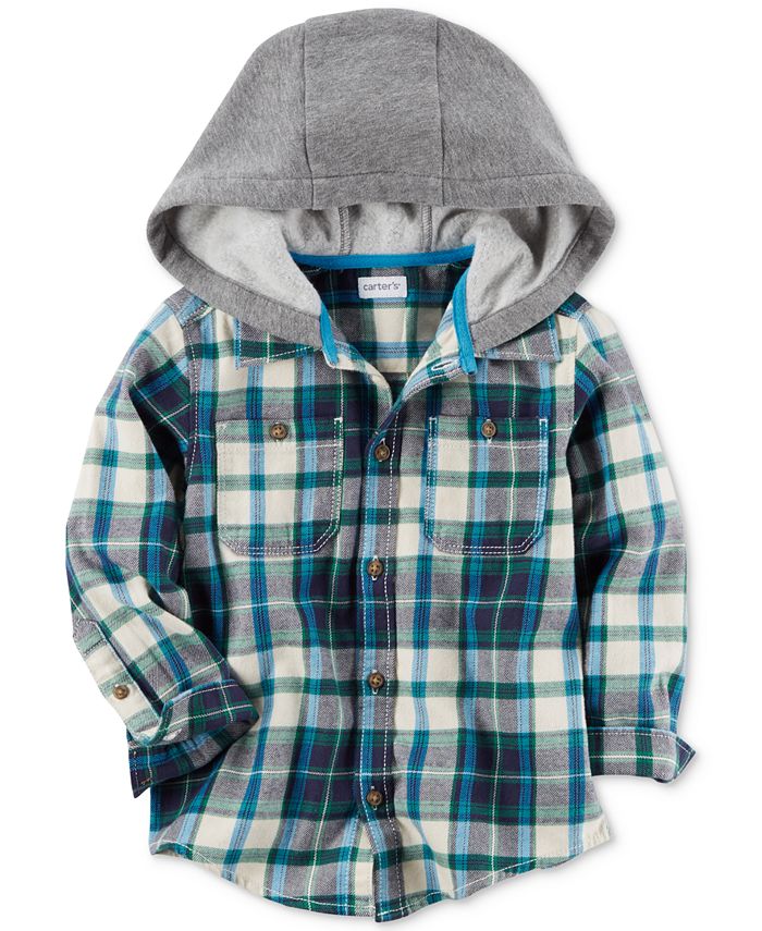 Carter s Plaid Cotton Flannel Hooded Shirt Toddler Boys Macy s