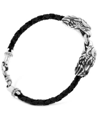 King Baby - Men's Double Eagle Leather Bracelet in Sterling Silver