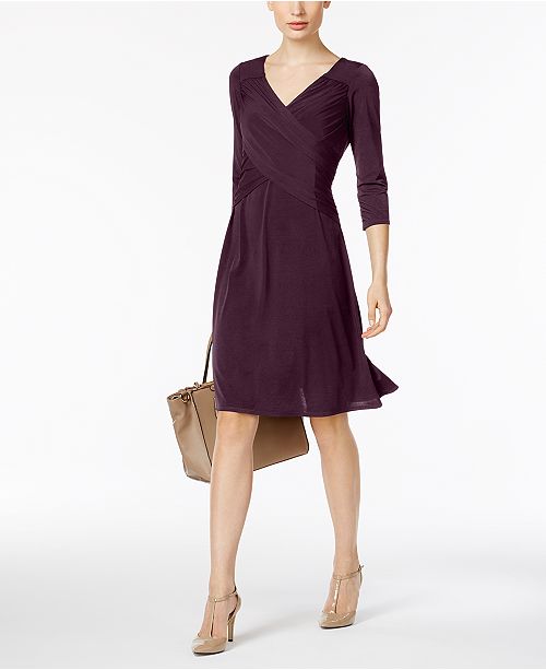 NY Collection B-Slim Three-Quarter-Sleeve Dress - Dresses - Women - Macy's