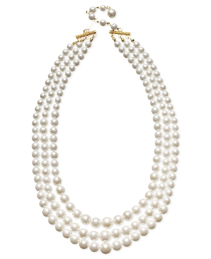 image of Charter Club Three Row White Simulated Pearl (10 mm)