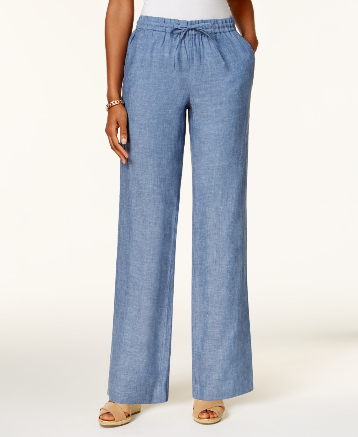 Shop Charter Club Petite 100% Linen Drawstring Pants, Created For Macy's In Blue Ocean