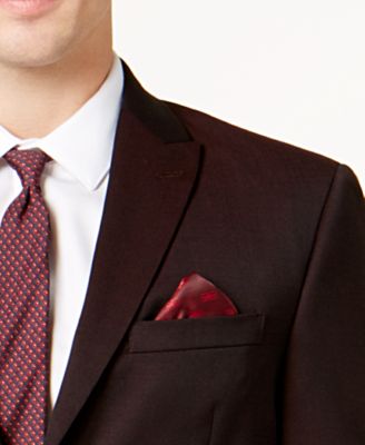 Ben Sherman Men's Slim-Fit Burgundy Stretch Suit