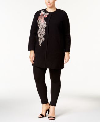 Alfani - Plus Size Embroidered Peacock Cardigan