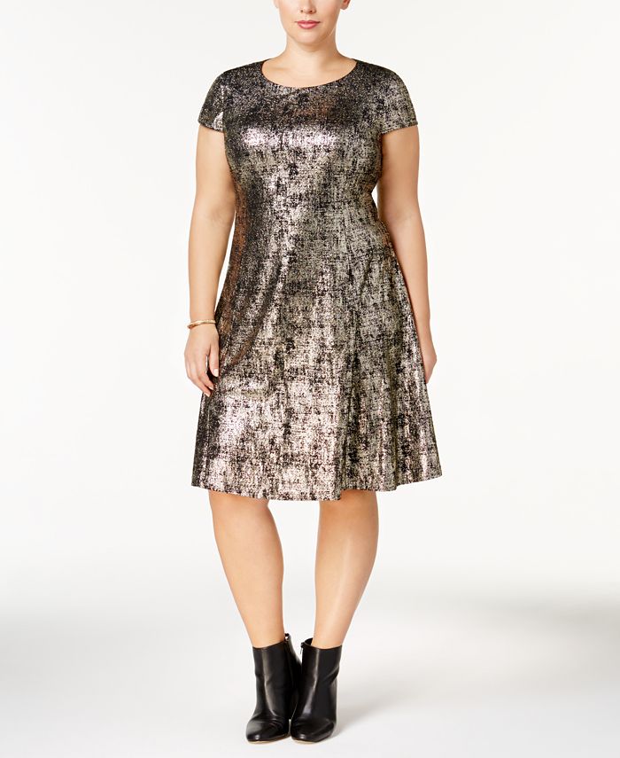 Alfani Plus Size Metallic-Print A-Line Dress, Created for Macy's - Macy's