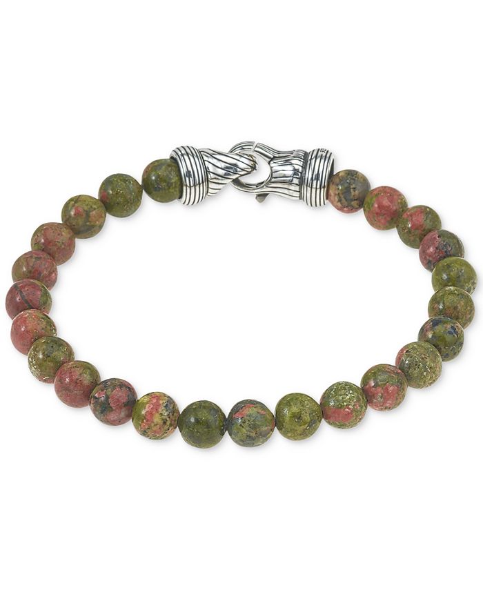 Esquire Men's Jewelry Unakite Bead Bracelet in Sterling Silver, Created ...