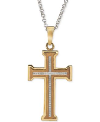 Macy's Men's Diamond Cross Pendant Necklace (1/5 ct. t.w.) in Gold Ion ...