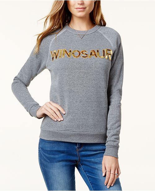 Bow Drape Winosaur Sequined Graphic Sweatshirt Reviews Tops