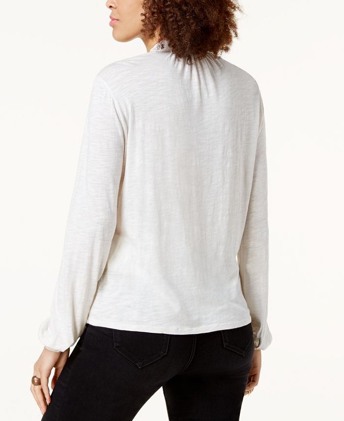 Lucky Brand Embroidered Tie-Neck Top - Macy's