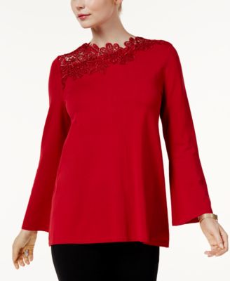 Alfani - Asymmetrical Lace-Trim Sweater
