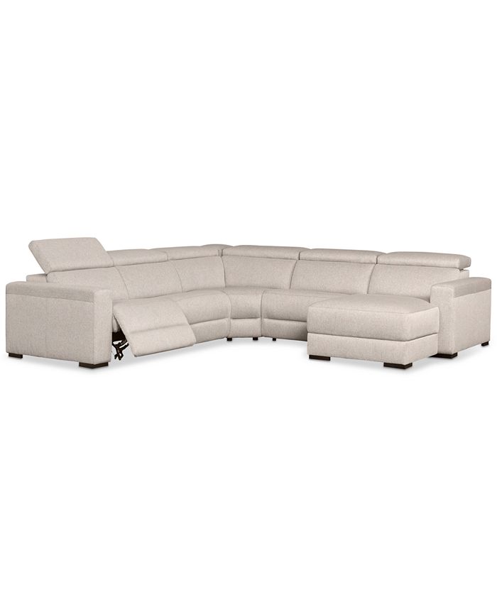 Furniture Nevio 124" 5Pc. Fabric Sectional Sofa with Chaise, Created